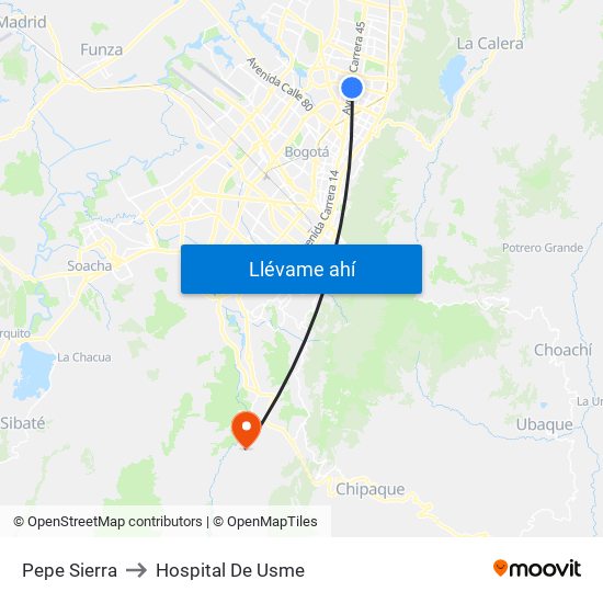 Pepe Sierra to Hospital De Usme map