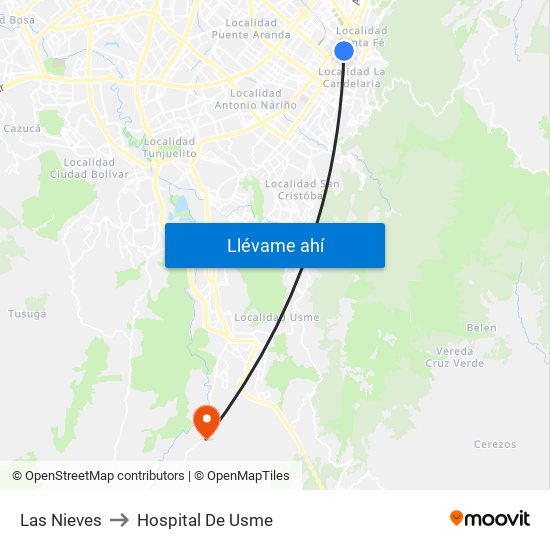 Las Nieves to Hospital De Usme map