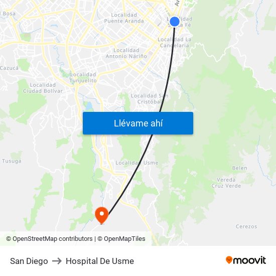 San Diego to Hospital De Usme map