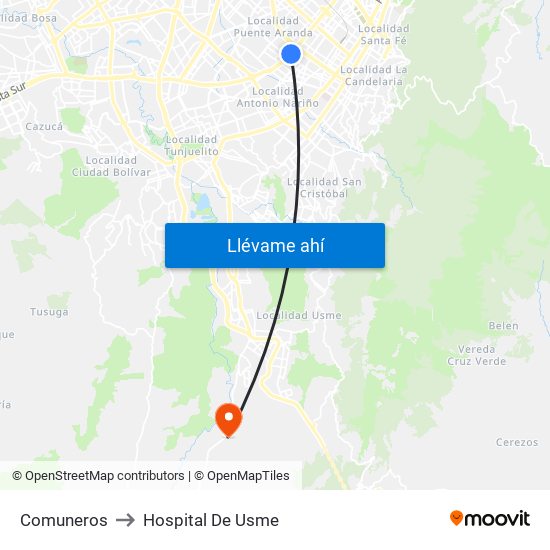 Comuneros to Hospital De Usme map