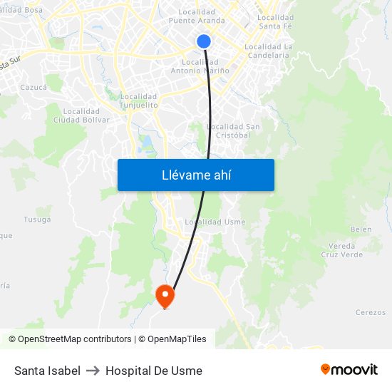 Santa Isabel to Hospital De Usme map