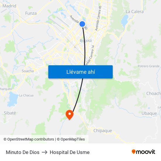 Minuto De Dios to Hospital De Usme map