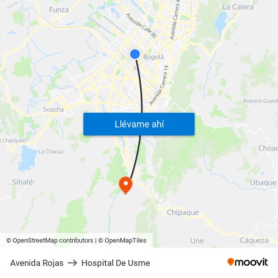 Avenida Rojas to Hospital De Usme map