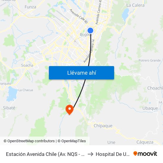 Estación Avenida Chile (Av. NQS - Cl 71c) to Hospital De Usme map