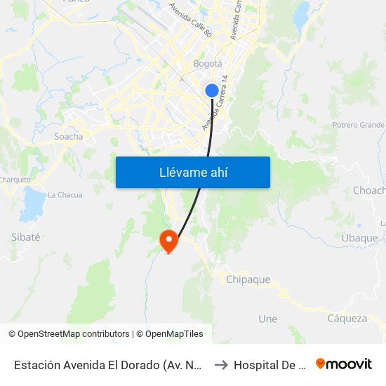 Estación Avenida El Dorado (Av. NQS - Cl 40a) to Hospital De Usme map