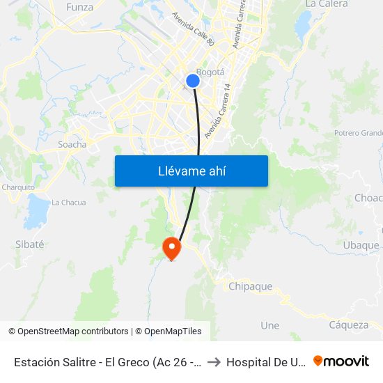 Estación Salitre - El Greco (Ac 26 - Ak 68) to Hospital De Usme map