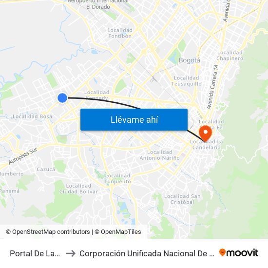 Portal De Las Américas to Corporación Unificada Nacional De Educacion Superior - Cun map