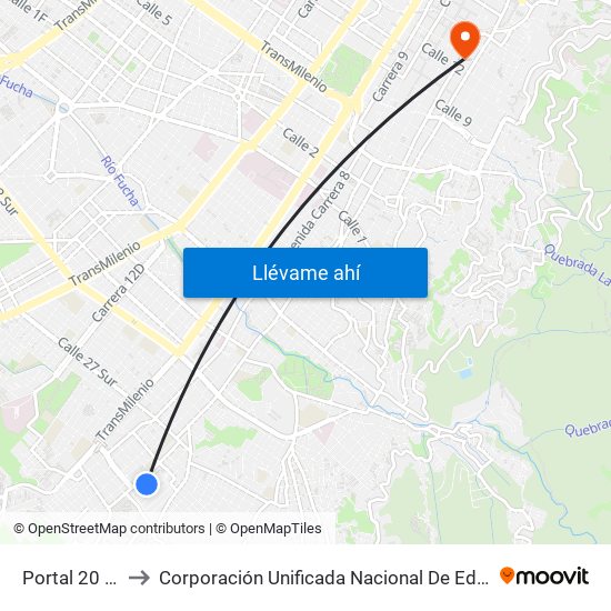 Portal 20 De Julio to Corporación Unificada Nacional De Educacion Superior - Cun map