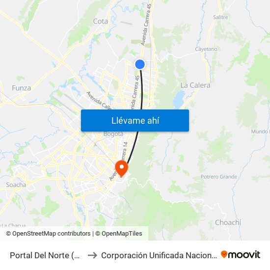 Portal Del Norte (Auto Norte - Cl 174a) to Corporación Unificada Nacional De Educacion Superior - Cun map