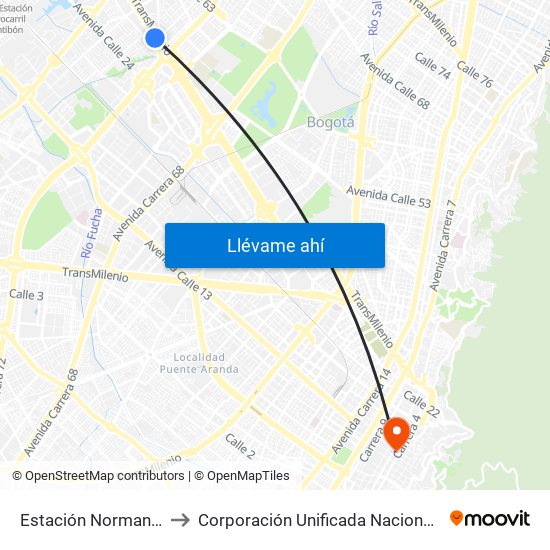 Estación Normandía (Ac 26 - Kr 74) to Corporación Unificada Nacional De Educacion Superior - Cun map