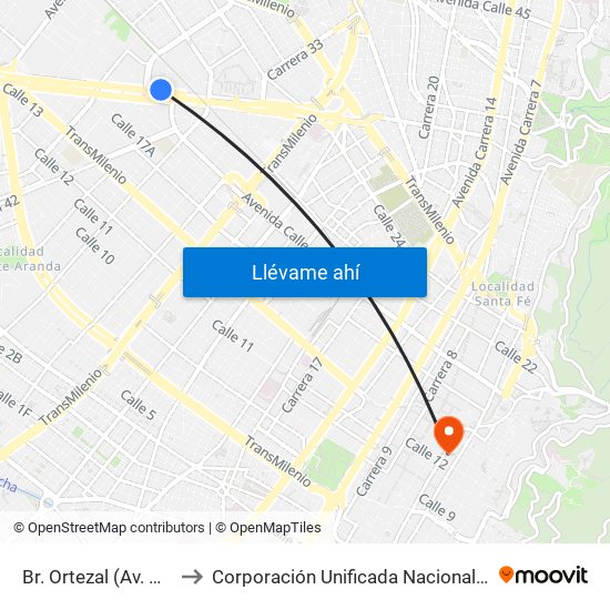 Br. Ortezal (Av. Américas - Tv 39) to Corporación Unificada Nacional De Educacion Superior - Cun map