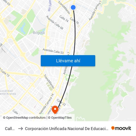 Calle 85 to Corporación Unificada Nacional De Educacion Superior - Cun map