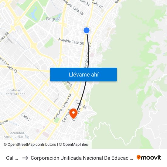 Calle 63 to Corporación Unificada Nacional De Educacion Superior - Cun map