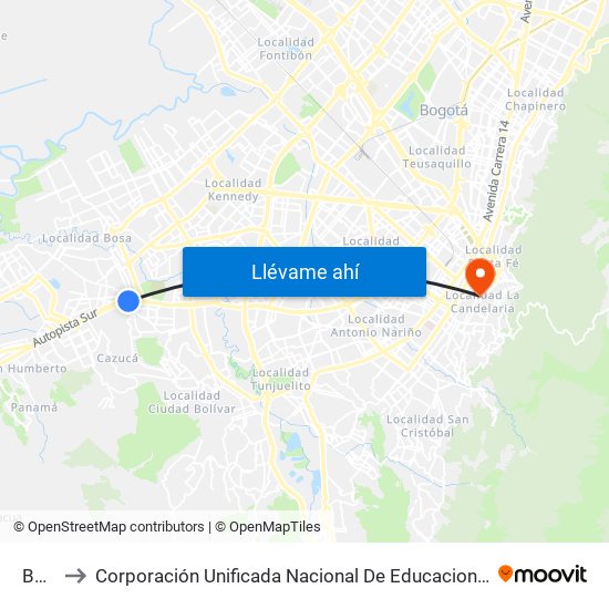 Bosa to Corporación Unificada Nacional De Educacion Superior - Cun map