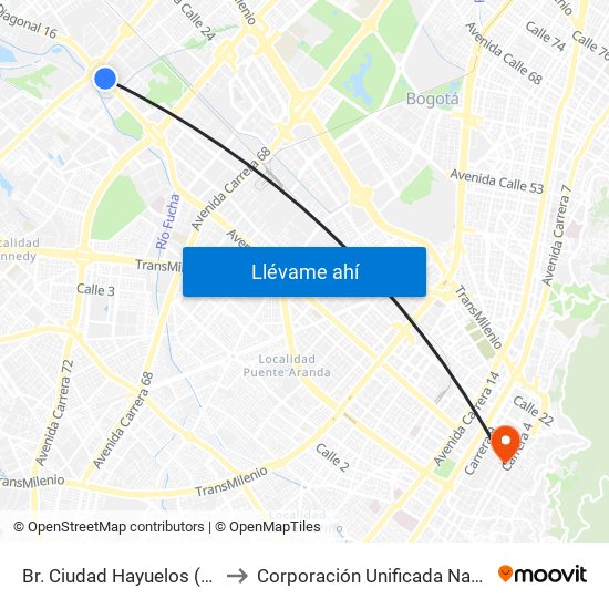 Br. Ciudad Hayuelos (Av. Centenario - Av. C. De Cali) to Corporación Unificada Nacional De Educacion Superior - Cun map