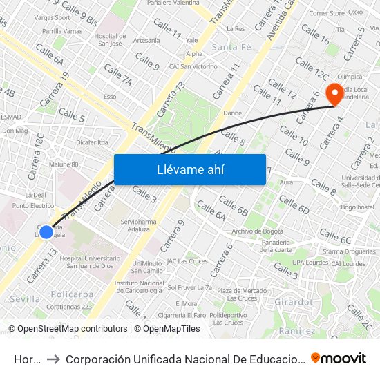 Hortua to Corporación Unificada Nacional De Educacion Superior - Cun map