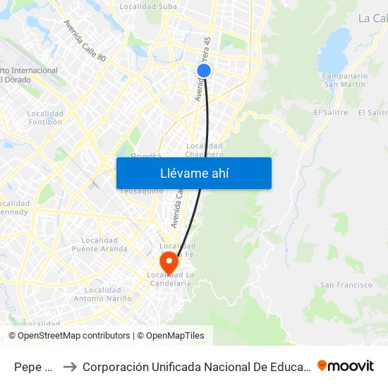 Pepe Sierra to Corporación Unificada Nacional De Educacion Superior - Cun map