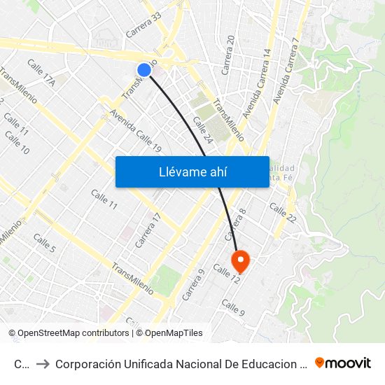 Cad to Corporación Unificada Nacional De Educacion Superior - Cun map