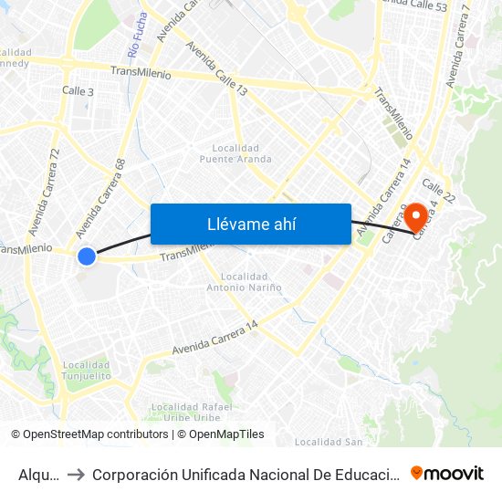 Alquería to Corporación Unificada Nacional De Educacion Superior - Cun map