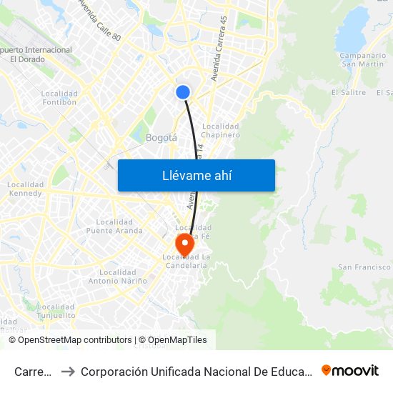 Carrera 47 to Corporación Unificada Nacional De Educacion Superior - Cun map