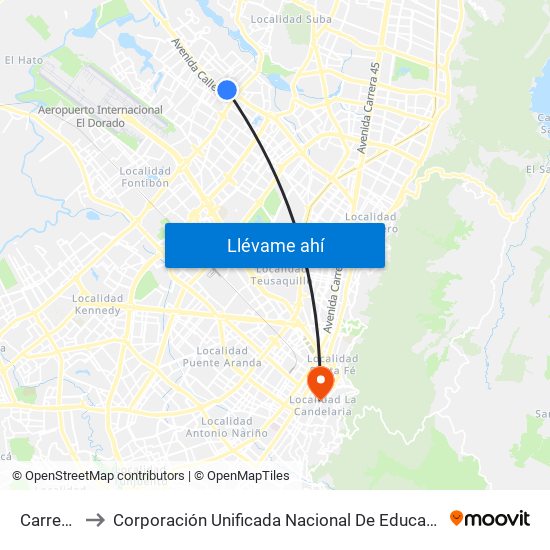 Carrera 90 to Corporación Unificada Nacional De Educacion Superior - Cun map