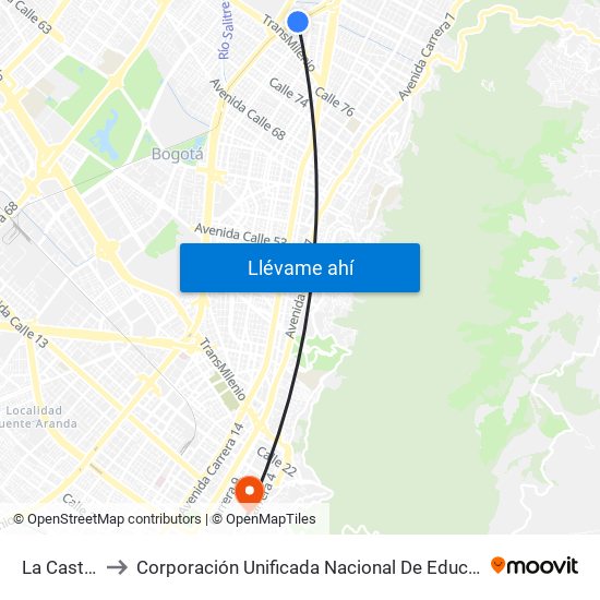 La Castellana to Corporación Unificada Nacional De Educacion Superior - Cun map