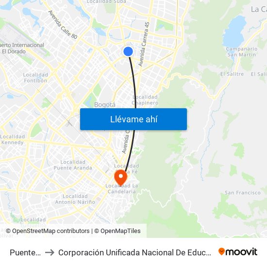 Puentelargo to Corporación Unificada Nacional De Educacion Superior - Cun map