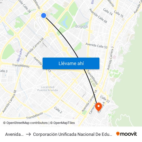 Avenida Rojas to Corporación Unificada Nacional De Educacion Superior - Cun map