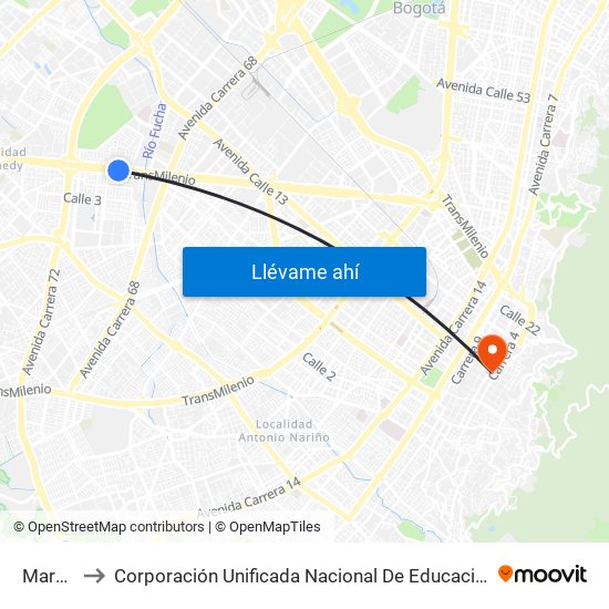 Marsella to Corporación Unificada Nacional De Educacion Superior - Cun map