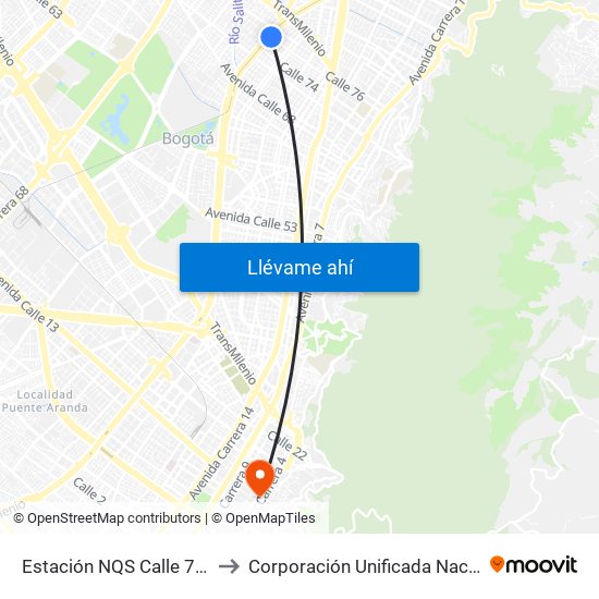 Estación NQS Calle 75 - Zona M (Av. NQS - Cl 75) to Corporación Unificada Nacional De Educacion Superior - Cun map