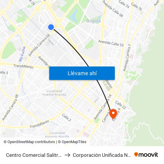 Centro Comercial Salitre Plaza (Av. La Esperanza - Kr 68a) to Corporación Unificada Nacional De Educacion Superior - Cun map