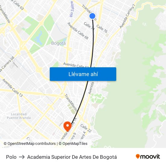 Polo to Academia Superior De Artes De Bogotá map