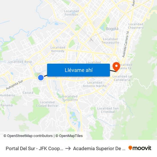 Portal Del Sur - JFK Cooperativa Financiera to Academia Superior De Artes De Bogotá map