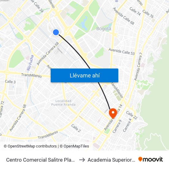 Centro Comercial Salitre Plaza (Av. La Esperanza - Kr 68b) to Academia Superior De Artes De Bogotá map