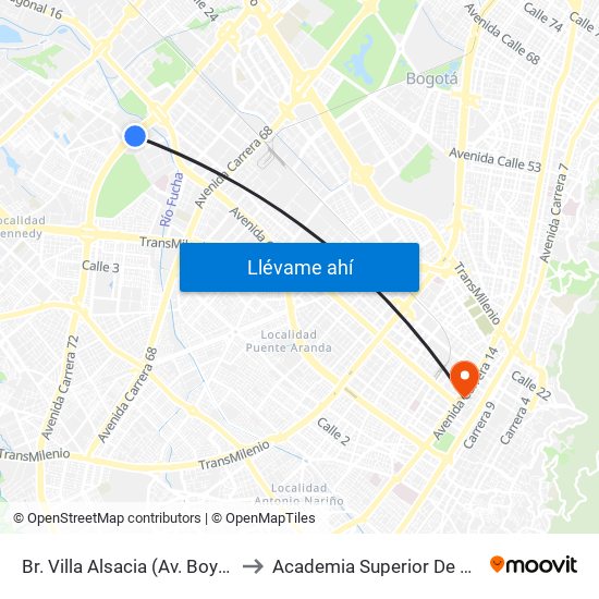 Br. Villa Alsacia (Av. Boyacá - Cl 12a) (A) to Academia Superior De Artes De Bogotá map