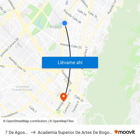 7 De Agosto to Academia Superior De Artes De Bogotá map