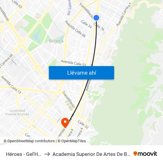 Héroes - Gel'Hada to Academia Superior De Artes De Bogotá map