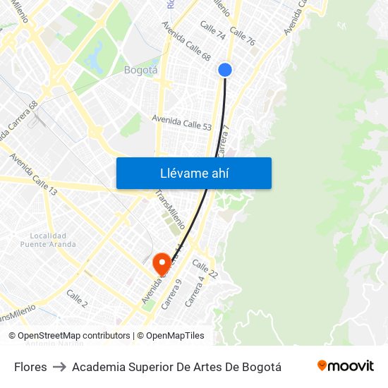 Flores to Academia Superior De Artes De Bogotá map