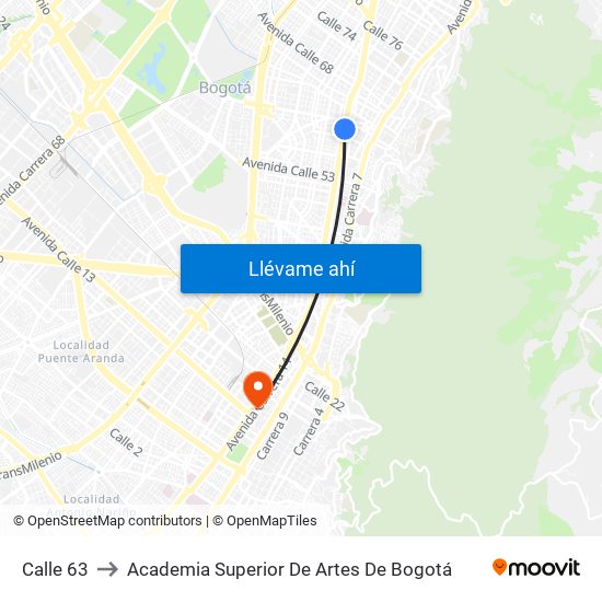 Calle 63 to Academia Superior De Artes De Bogotá map