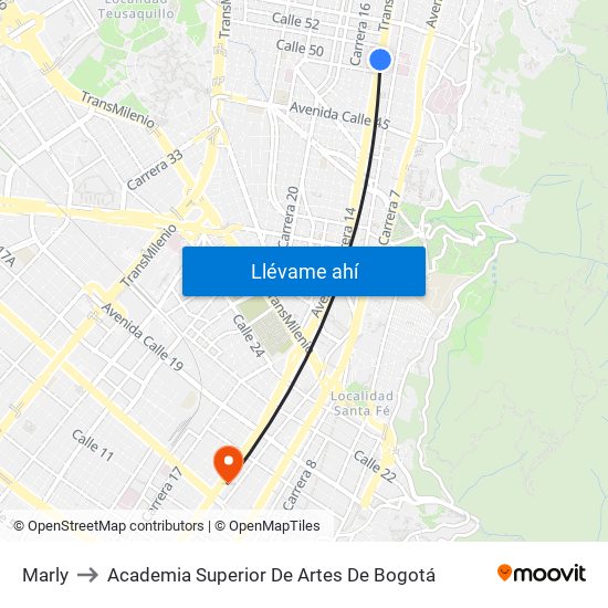 Marly to Academia Superior De Artes De Bogotá map