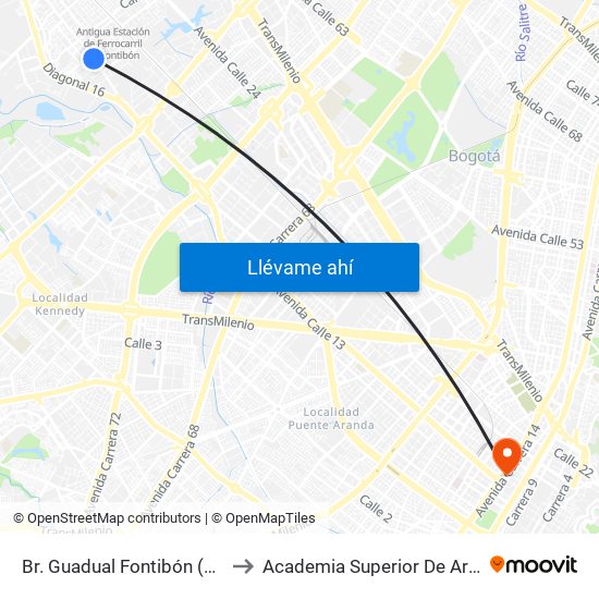 Br. Guadual Fontibón (Cl 17 - Kr 96h) to Academia Superior De Artes De Bogotá map