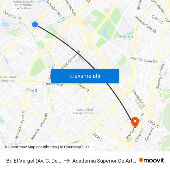 Br. El Vergel (Av. C. De Cali - Cl 18) to Academia Superior De Artes De Bogotá map