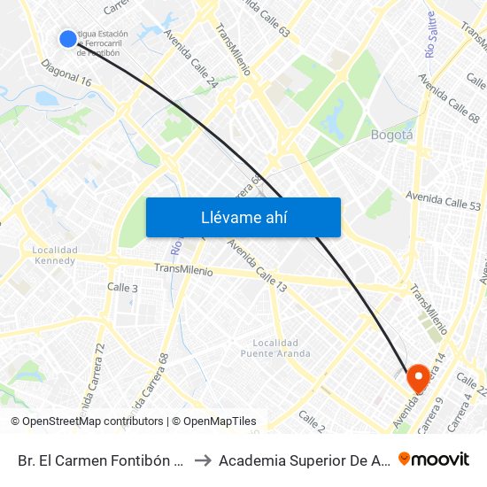 Br. El Carmen Fontibón (Cl 17 - Kr 100) to Academia Superior De Artes De Bogotá map