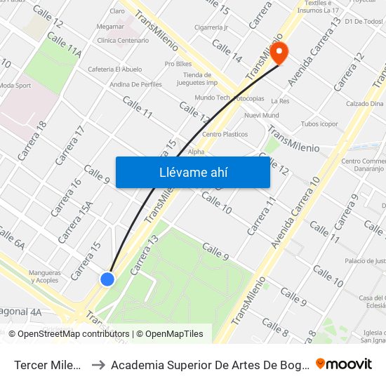 Tercer Milenio to Academia Superior De Artes De Bogotá map