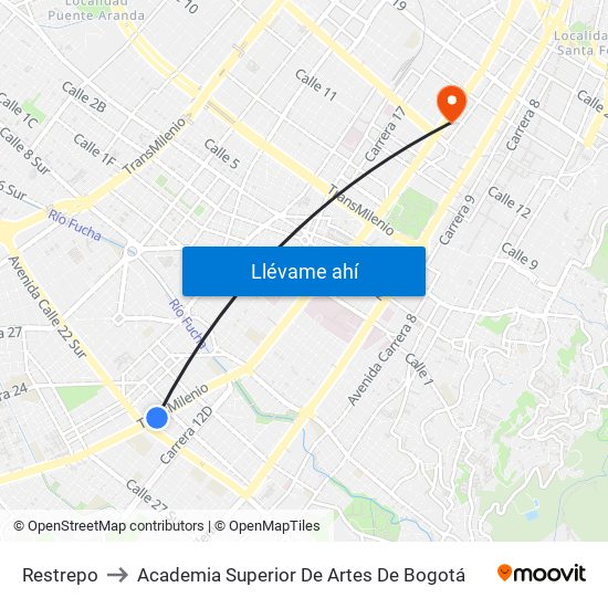 Restrepo to Academia Superior De Artes De Bogotá map