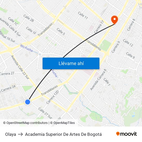 Olaya to Academia Superior De Artes De Bogotá map