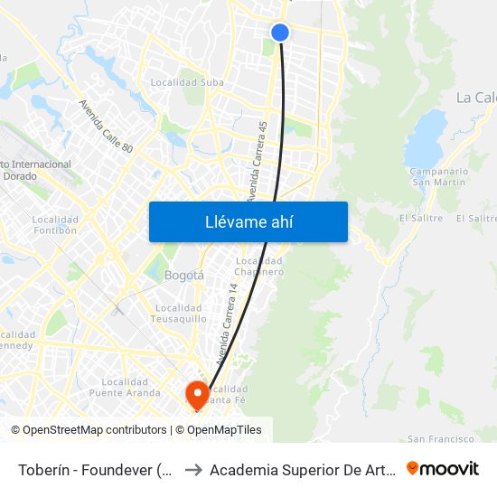 Toberín - Foundever (Lado Norte) to Academia Superior De Artes De Bogotá map