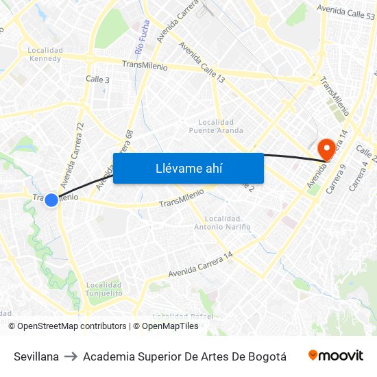 Sevillana to Academia Superior De Artes De Bogotá map