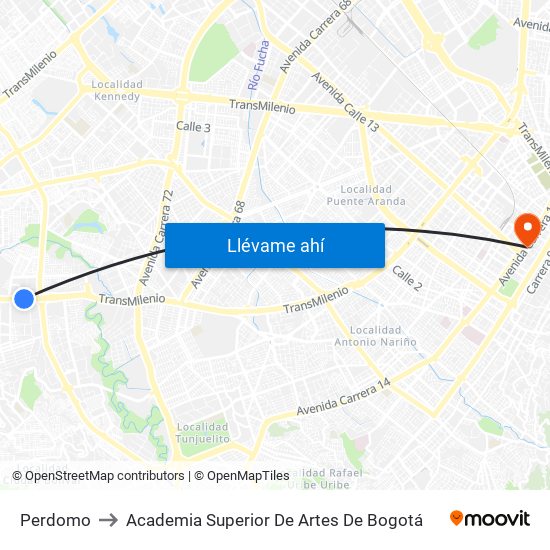 Perdomo to Academia Superior De Artes De Bogotá map