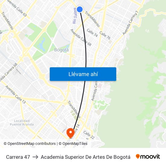 Carrera 47 to Academia Superior De Artes De Bogotá map